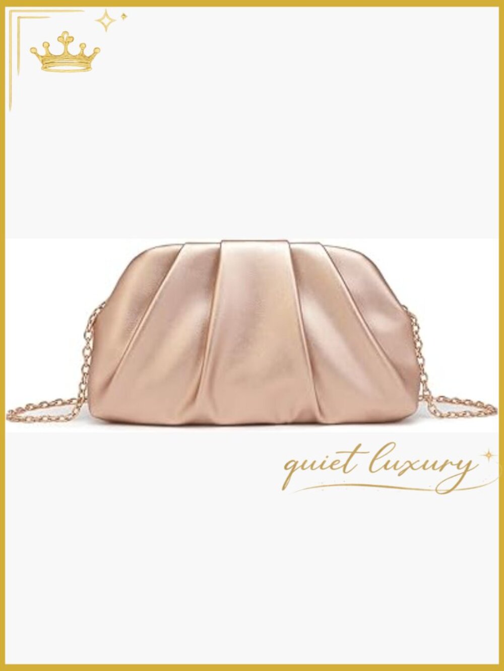 Fold Leather Clutch Handbag with Chain, Evening Bag, 11x2.8x4.3 Inches
